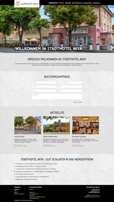 Herzlich willkommen im "stadthotel miya"
was uns auszeichnet? Die zentrale Lage im Herzen von Bad Mergentheim, faire Preise, unkompliziertes Übernachten, freundliche Hotelzimmer und ein leckeres Frühstück. Im Hotel befindet sich außerdem das Restaurant "Alexander" mit Griechischen Spezialitäten in stilechtem Ambiente.
Restaurant Alexander
Das Restaurant "Alexander" befindet sich im "stadthotel miya" und wird von Christos Barmpoutas betrieben – das Team freut sich auf Ihren Besuch!
Das Restaurant wurde vor kurzem neu eingerichtet im edlen neoklassischen griechischen Stil und bietet Ihnen ausgewählte griechische Spezialitäten sowie deutsche Gerichte an. Die Köstlichkeiten reichen von Fischgerichten vom Flachgrill über Pfannengerichten bis hin zu typisch griechischen Speisen, wie Gyros, Souvlaki und vielen Leckereien mehr - informieren Sie sich hier auf unserer Speisekarte.
Es stehen 130 Plätze in drei Räumen zur Verfügung mit einem Raucherraum für 20 Personen und einen weiteren Nebenraum für 35 Personen. Der Wintergarten eignet sich hervorragend für Festlichkeiten jeglicher Art bis zu 70 Personen, und die Terrasse bietet bei schönem Wetter ein ideales Refugium zum Verbleib.
Für Feierlichkeiten, Reservierungen und sonstige Anfragen steht Ihnen das Team des Restaurant "Alexander" gerne zur Verfügung.